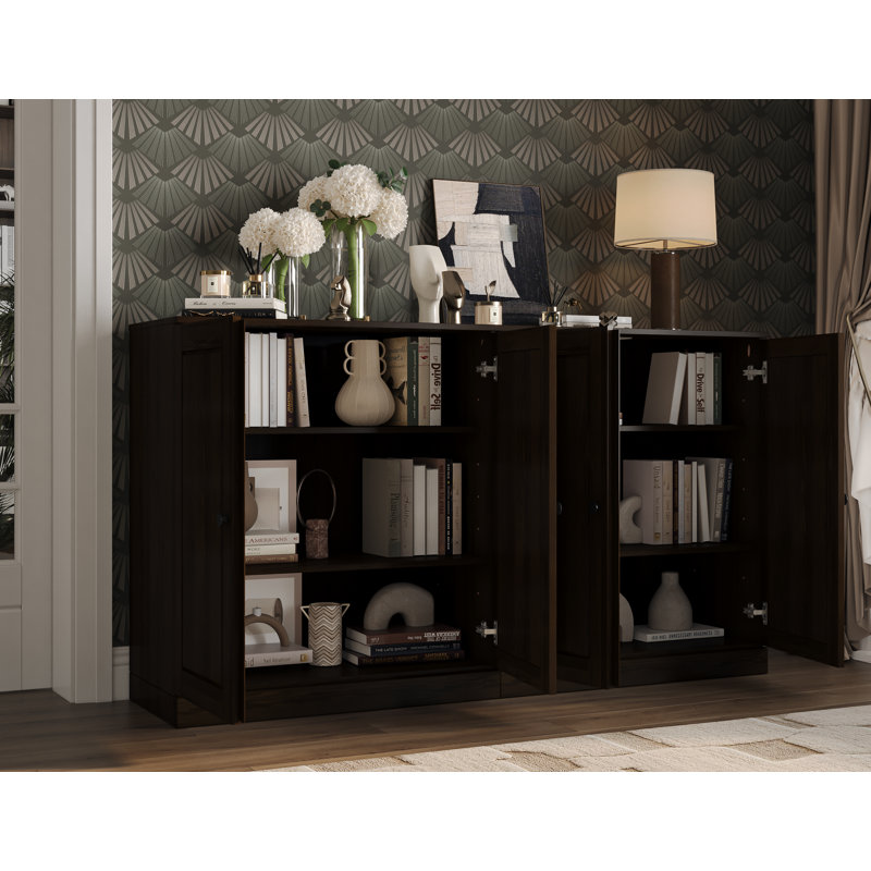 Bieito 100% Solid Wood Sideboard Buffet Cabinet with Doors, Dining Room Storage Credenza Cabinet, 64" W x 35.75" H, Espresso