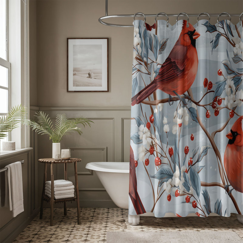 Snowy Cardinals - Premium Shower Curtain, 74"H x 71"W