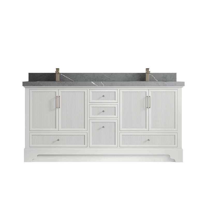 72 " W Freestanding Standard Free Standing 2 Double Vanity Bathroom Vanity With Quartz Top, Piatra Gray