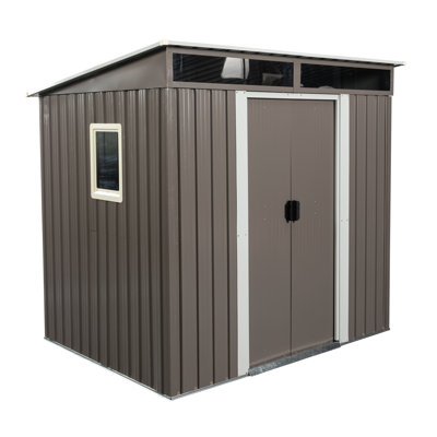 6 pi L 5 pi. D Remise de rangement extérieure en métal avec fenêtre et plaque transparente (gris) (30 pieds carrés)