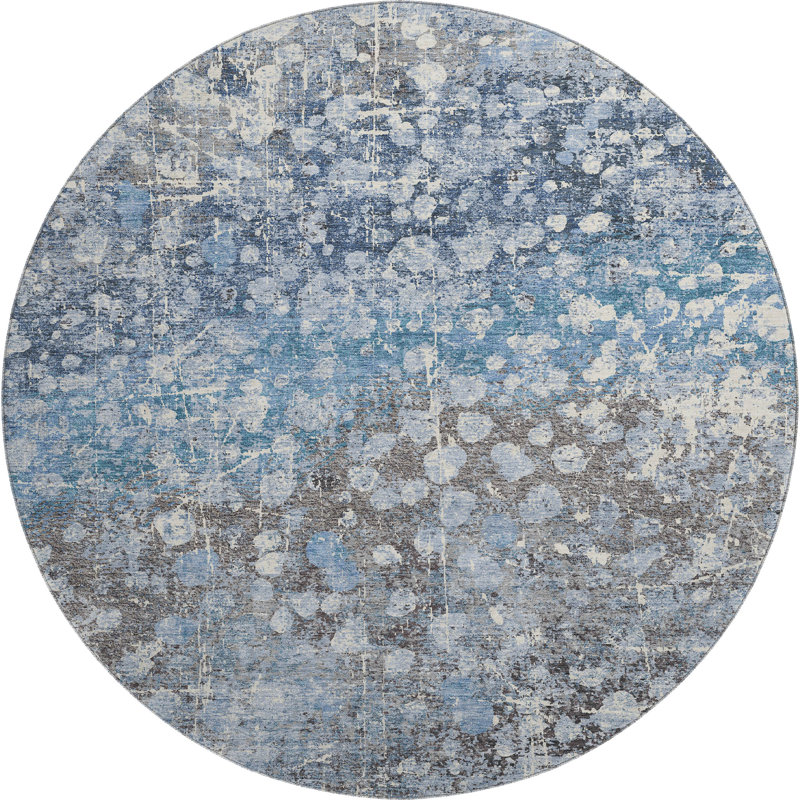 Premium Machine Washable Mayfield Abstract Rug, Blue, 8' Round
