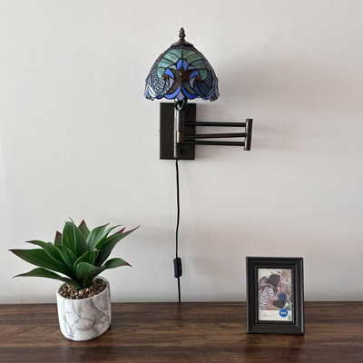 Tiffany Sconce Lamp Plug in Swing Arm Stained Glass LED Bulb Included 13”W*8”D*15”H