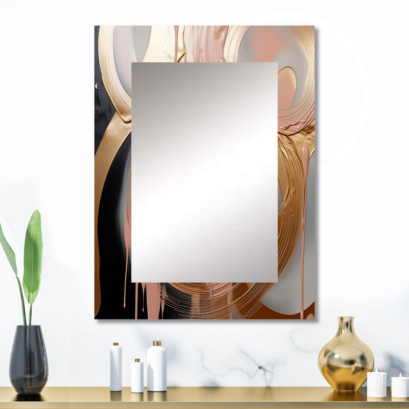 Abstract Gold and pink Liquid ink circles IV - Abstract Shapes Decorative Wall Mirror, Modern Mirror, Printed Metal Art