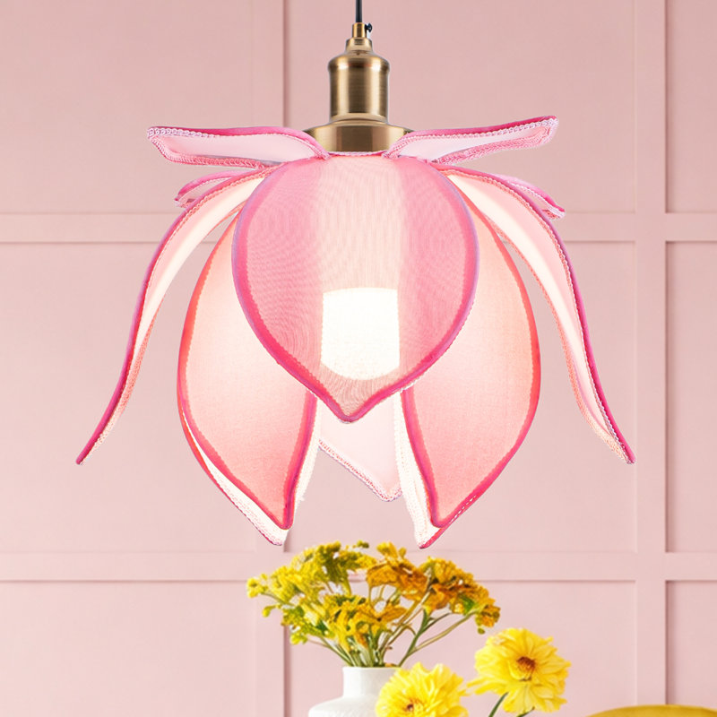 Luminaire suspendu moderne en tissu de lin, Rose, H 12 po x l 15,74 po x P 4,72 po