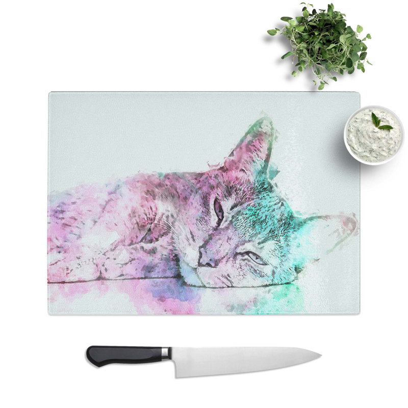 Tempered Glass Abyssinian Cat Chopping Board, 28.5 cm W x 20 cm L
