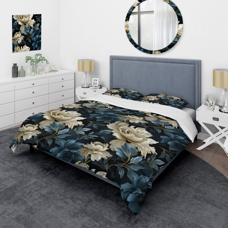 Ensemble de housse de couette en damas luxueux noir et beige, Housse de couette simple + 1 taie décorative stan