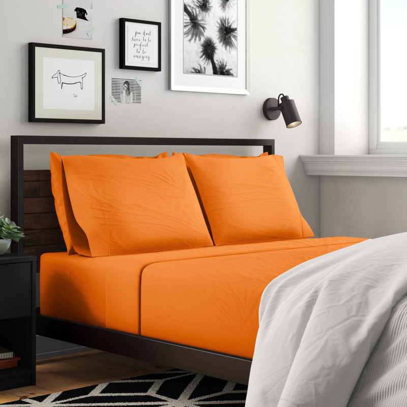 King Size Orange Cotton and Microfiber Deep Pocket Sheet Set