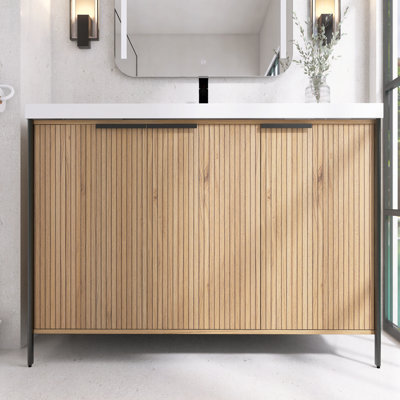 Meuble-lavabo autoportant de 48 po avec lavabo en résine et 3 portes d'armoire à fermeture en douceur