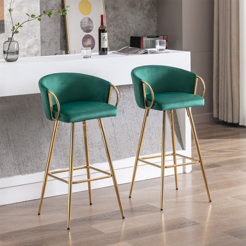 Deux tabourets de bar avec pieds en métal, tabouret de bar moderne pour la maison, Vert