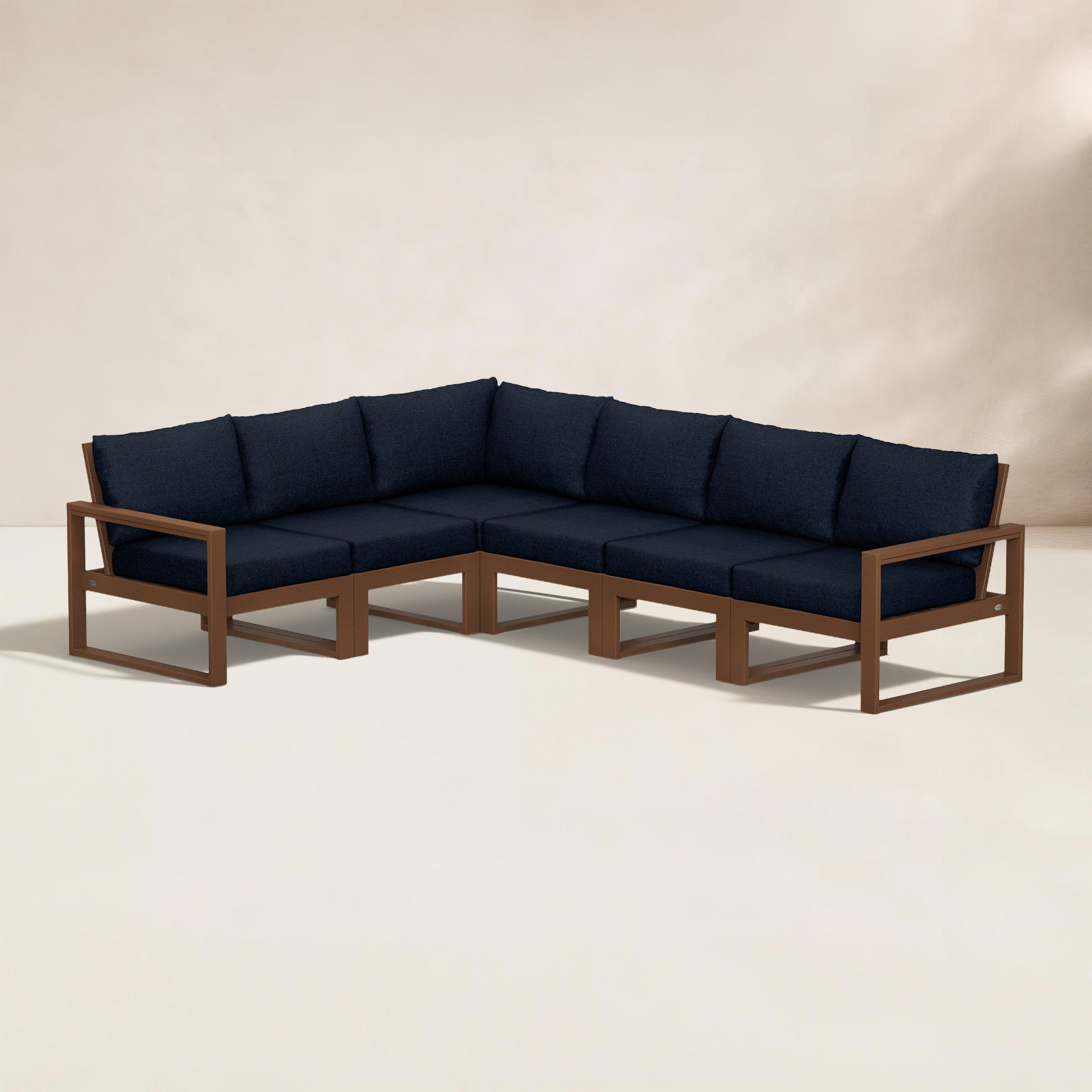 POLYWOOD® Edge 111" Patio Sectional, Navy, Teak