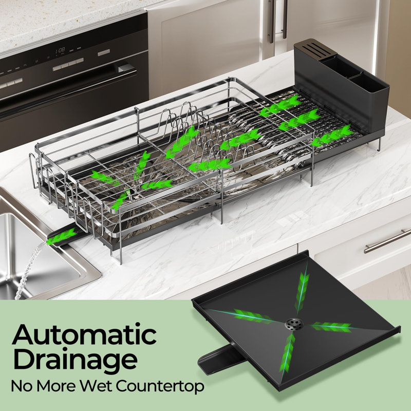 Large Dish Drying Rack, Expandable Dish Rack, Stainless Steel Anti-Rust Dish Rack for Kitchen Counter
