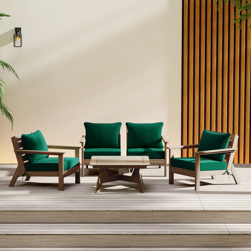 5-Piece Deep Seating Set, Walnut, Green