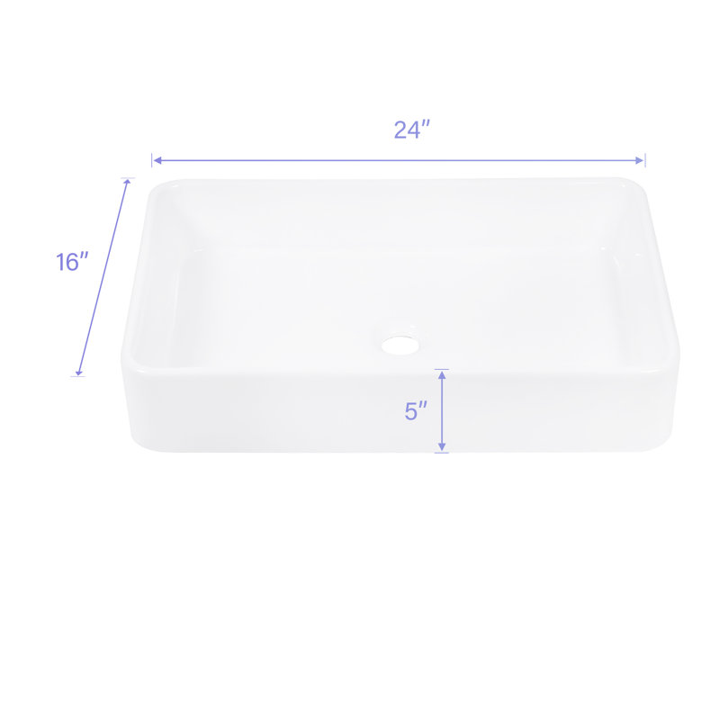 Lavabo de salle de bain rectangulaire en céramique 24 po x 16 po - Qualité et style à finition lisse résistant aux acides