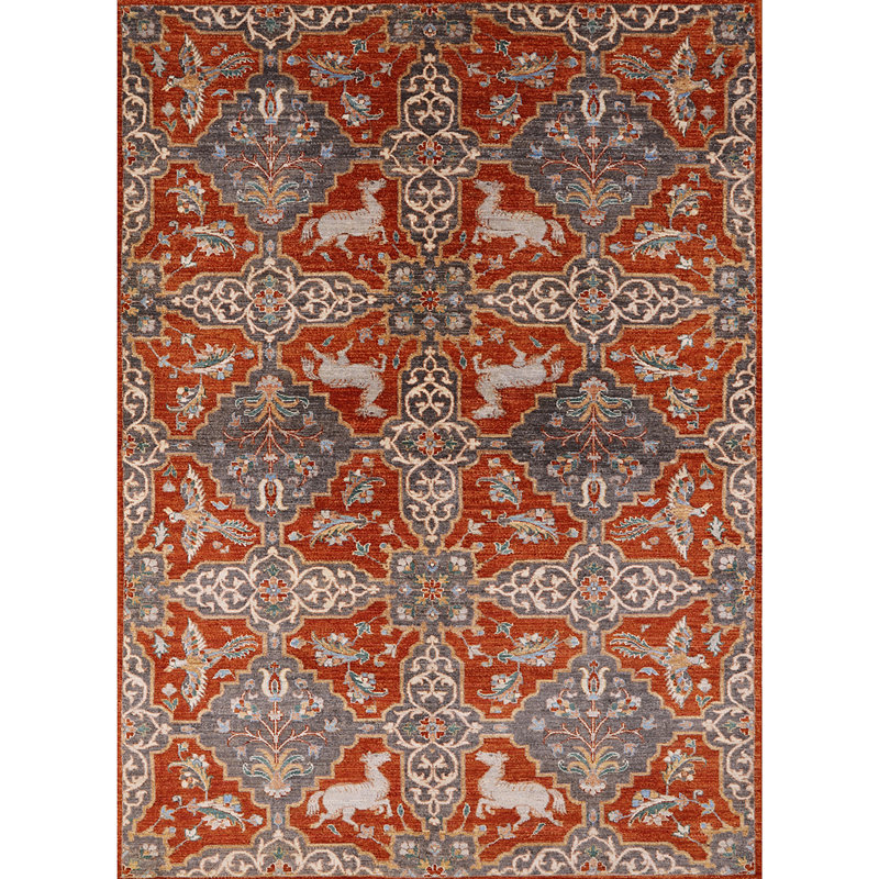 Tapis géométrique rouille / gris / beige, Rectangle 5 pi x 7 pi