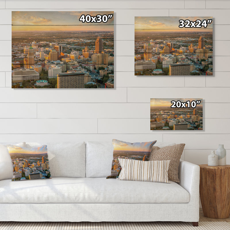San Antonio, centre-ville du Texas I sur bois, H 10 po x l 20 po x P 0,78 po