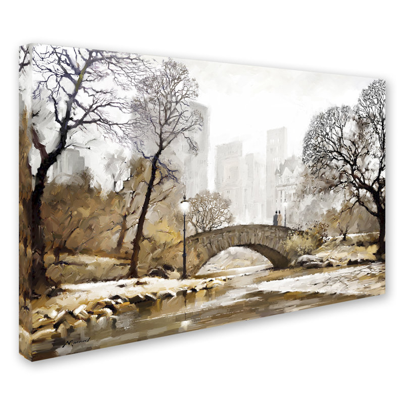 Gapstow Bridge Scenic Modern Canvas Art in Neutral Tones
