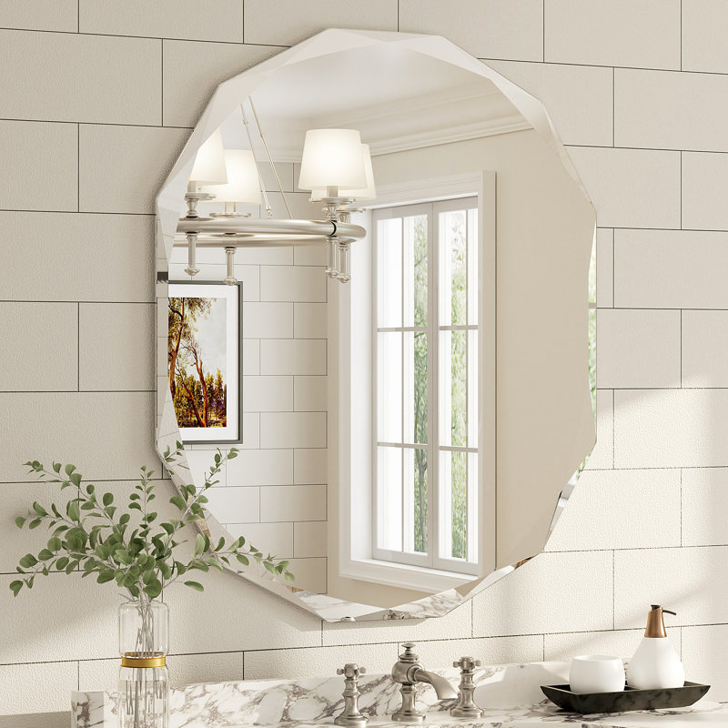 Miroir mural ovale sans cadre en verre trempé à  bords biseautés pour salle de bain, à  fixation par rainure française