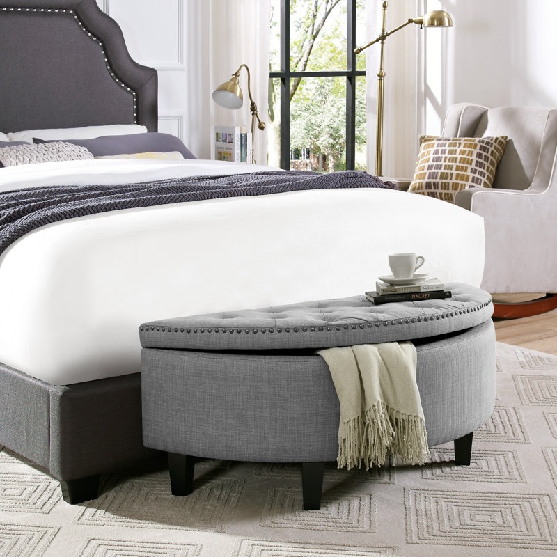 Rangement demi-cercle capitonné noir 44 po Venne, Mélange de lin gris clair