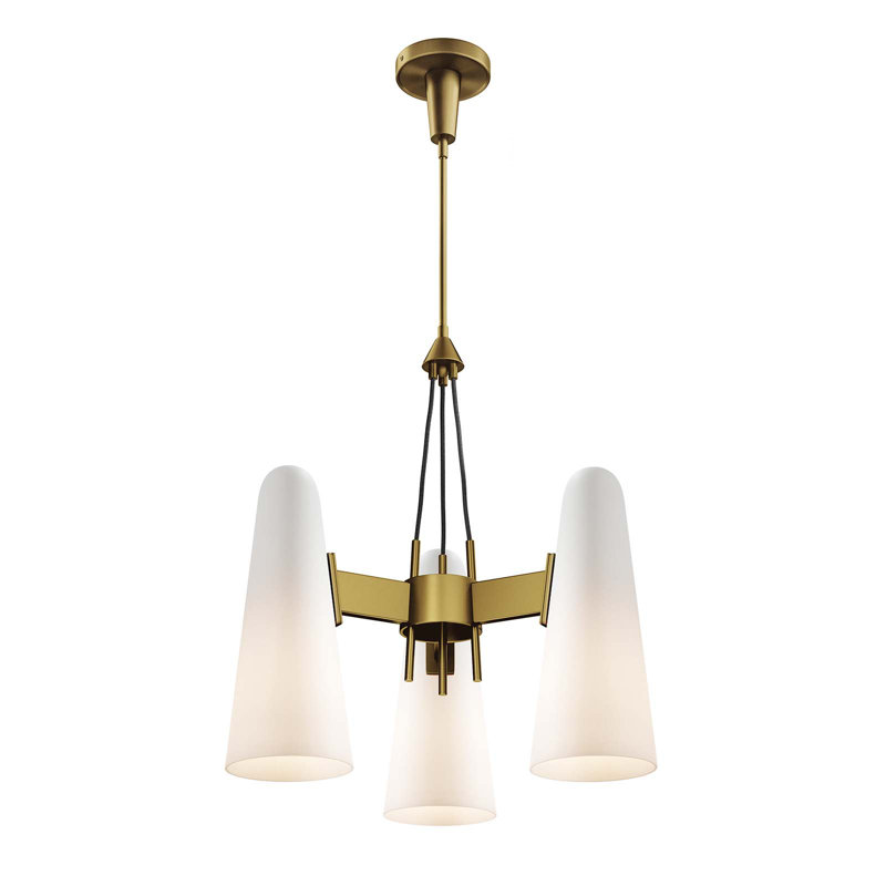 Opal Satin Brass 3-Light Pendant with Glass Shades