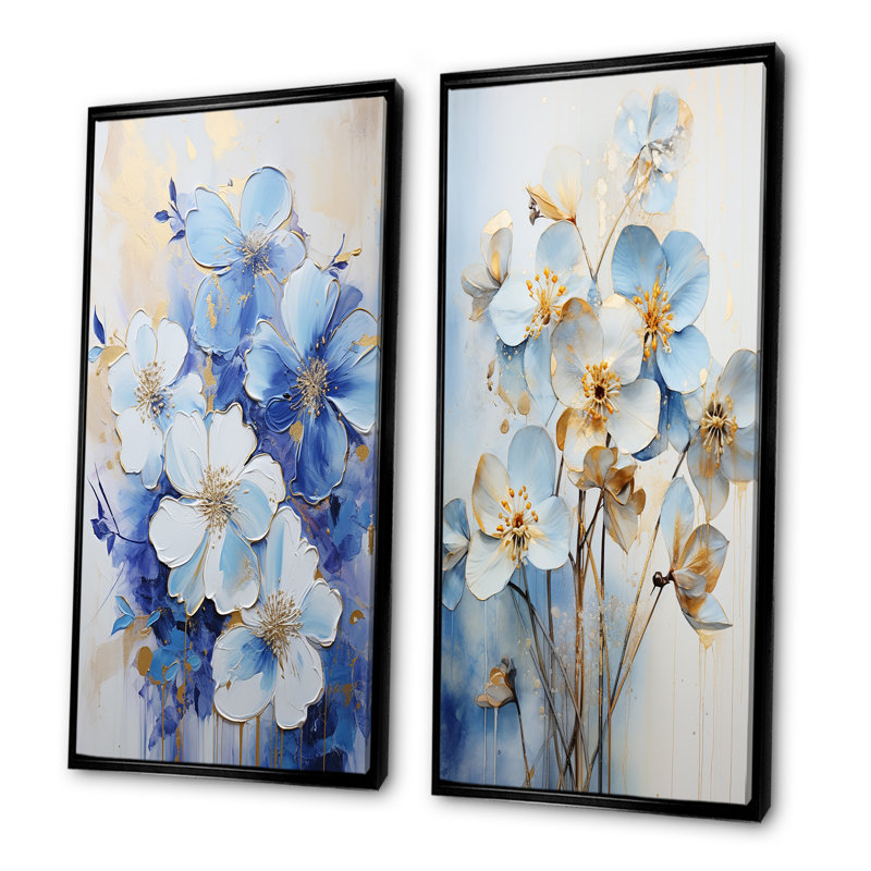 Ensemble de salon mural blanc et bleu Minimalisme Violets - Violets, H 28 po x l 25 po, Cadre flottant noir