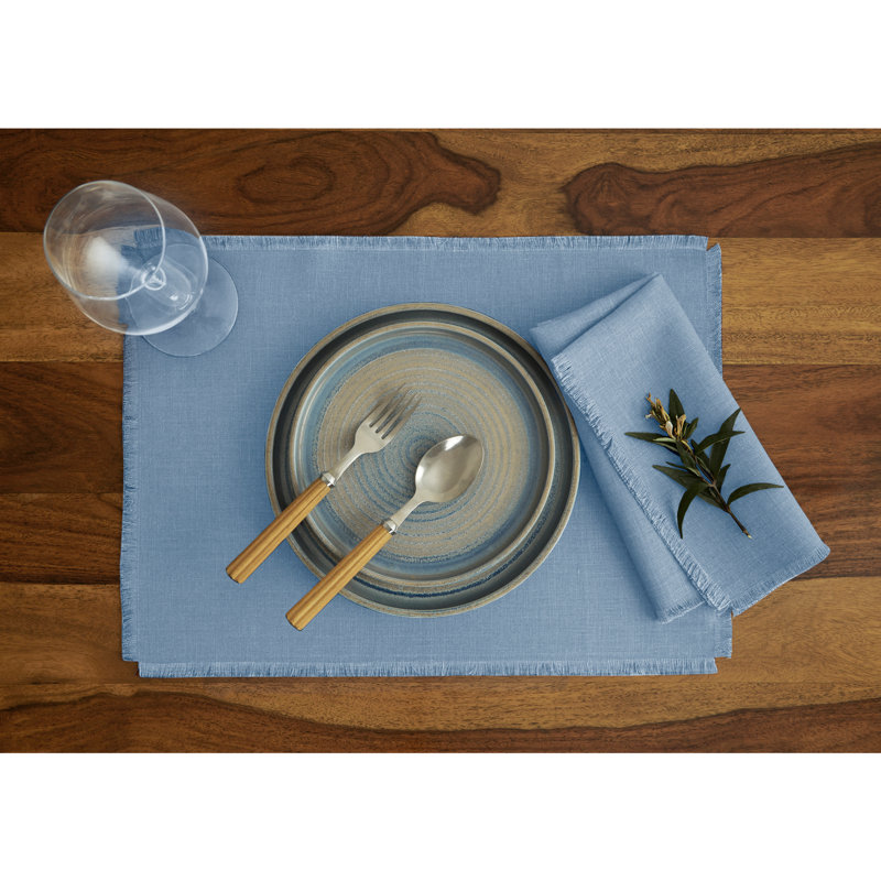 Fringe - 100% Pure Linen Dinner Napkins, Dusty Chambray Blue