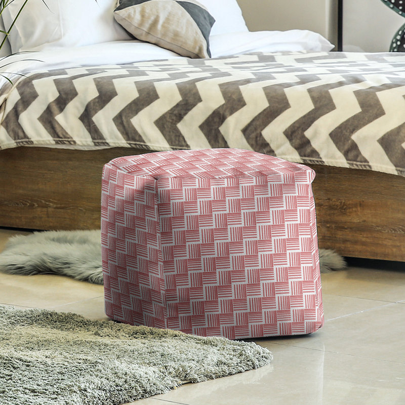 Repose-pieds cubique à rayures classic basketweave, Rouge / Mauve
