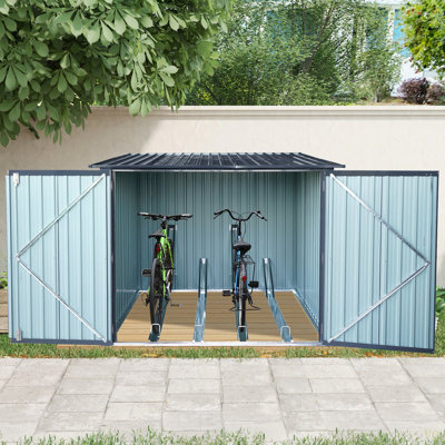 Remise de rangement extérieure en acier pour vélo avec toit incliné et 4 voies à vélo