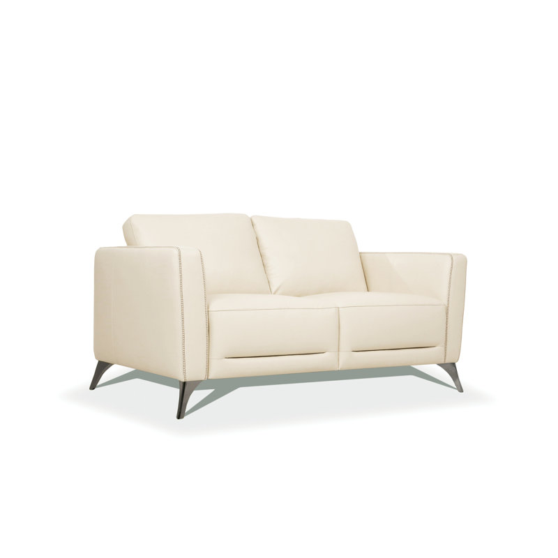 Dossett 59" Genuine Leather Square Arm Loveseat, Cream Faux Leather