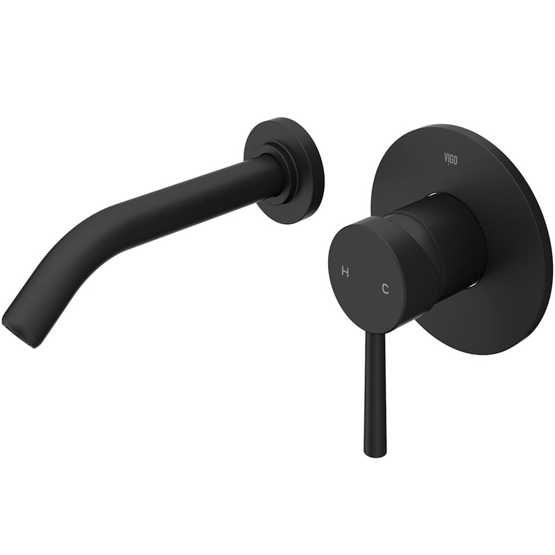 Olus 5" H Single Handle WaterSense Wall Mount Bathroom Faucet, Matte Black