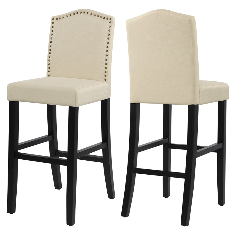Tabouret de bar en tissu massif à dossier bas H 29,38 po Knutson, Beige, Tabouret de bar (siège d'une hauteur de 29,38 po)