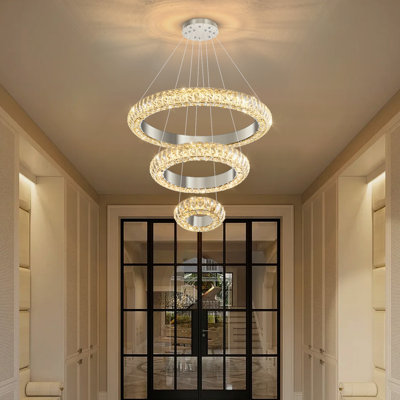 Lustre à DEL moderne en cristal à 3 anneaux à intensité variable