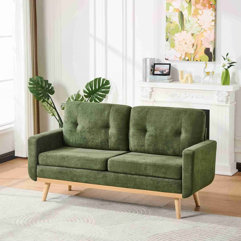 Canapé capitonné 67,7 po de largeur Mid-Century avec pieds en bois