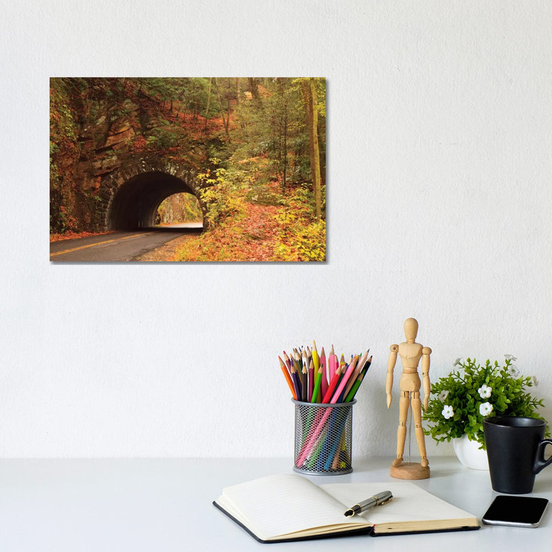 USA, Tennesse. Tunnel Along The Road To Cades Cove In The Fall. by Joanne Wells - Wrapped Canvas Print