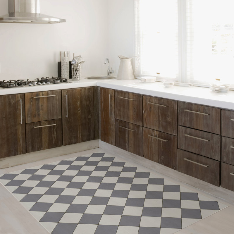 Hooppole Vinyl Checkered Indoor Rug, Rectangle 3' x 5'