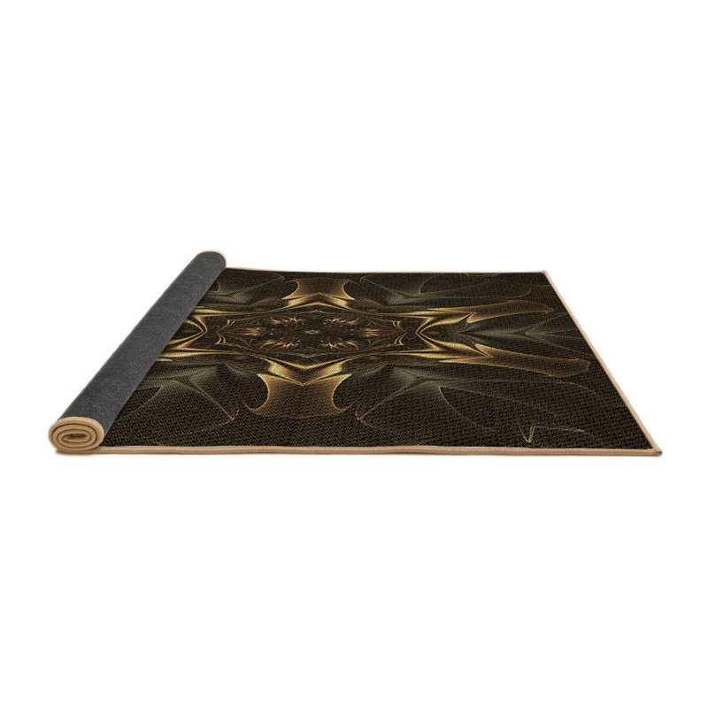 Tapis brun/noir en laine, Rond 4 pi