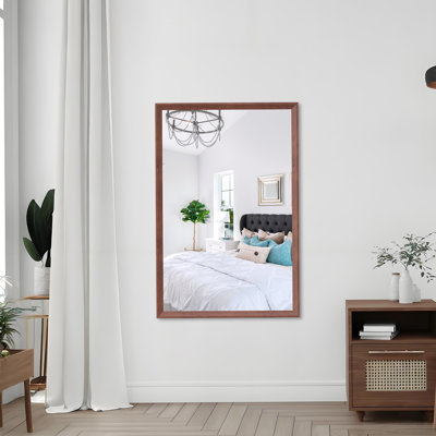 Miroir de salle de bain 48 po x 32 po rectangulaire moderne surdimensionné avec cadre en noyer