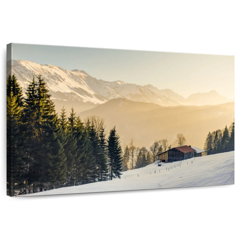 Chalet en bois Alvord dans la montagne enneigée, H 34 po x l 51 po