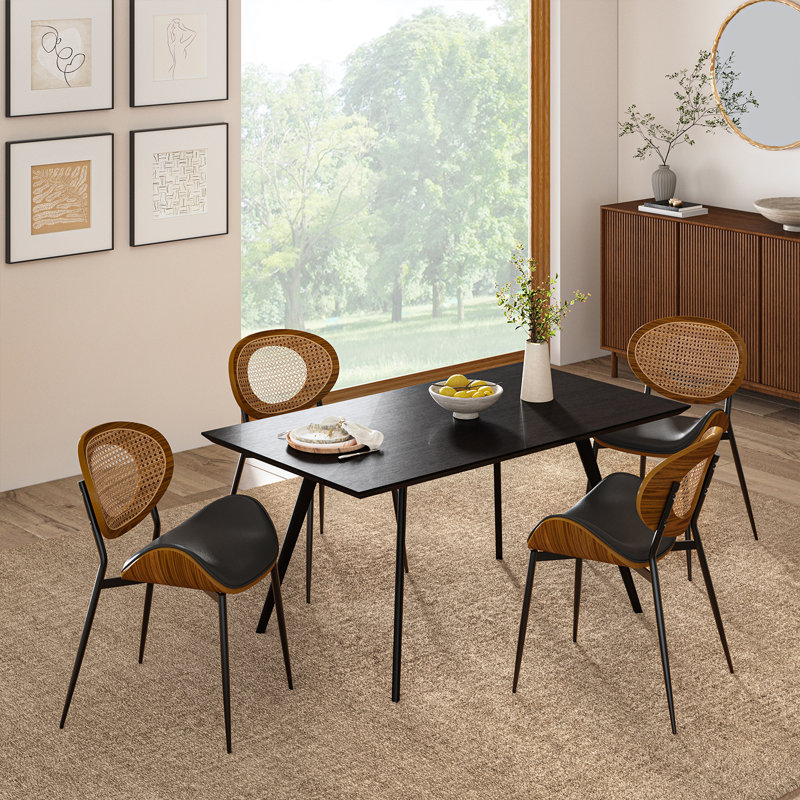 Ema Modern Faux Leather Dining Chair Set, 4, Black
