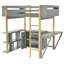 Lit mezzanine en bois avec armoire de rangement intégrée et cubes, bureau pliable-114721655-114721656