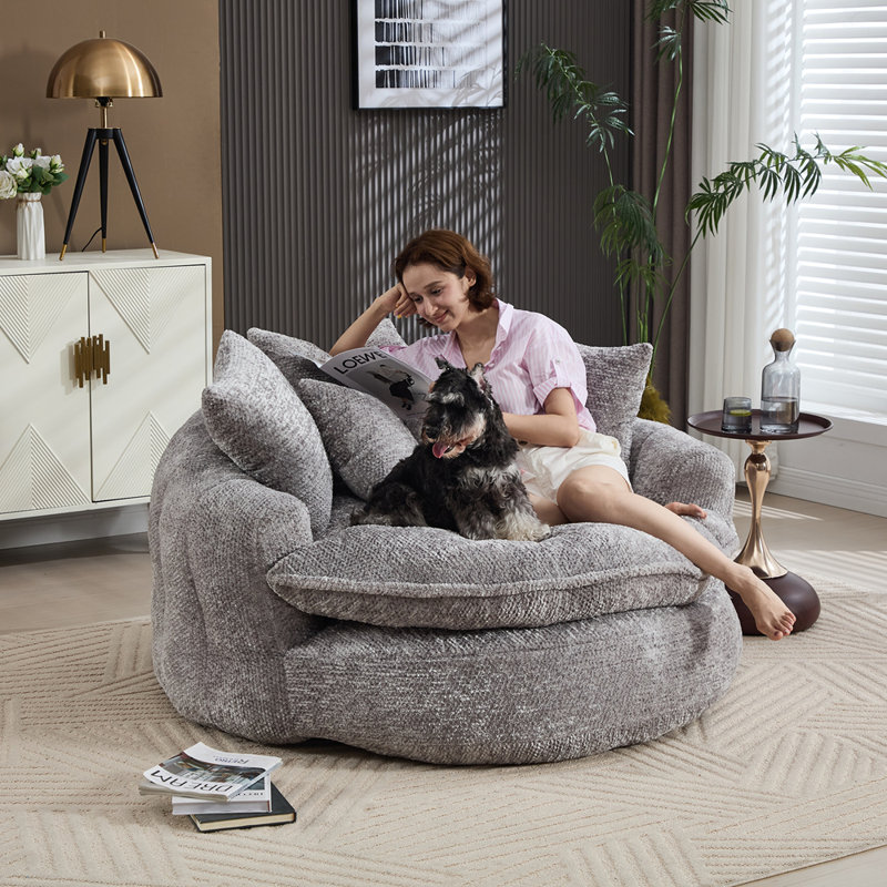 Fauteuil rond surdimensionné de 55 pouces, Gris clair