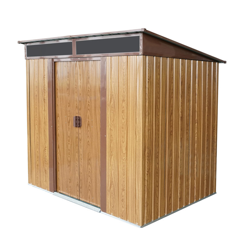 6Ft X 5Ft Outdoor Metal Shed For Backyard - Coffee, Robust With Galvanized Steel & Aluminum, Foundation Bracket, Sliding Doors Padlock, Easy To Install, Freebies Included Storage Unit Build