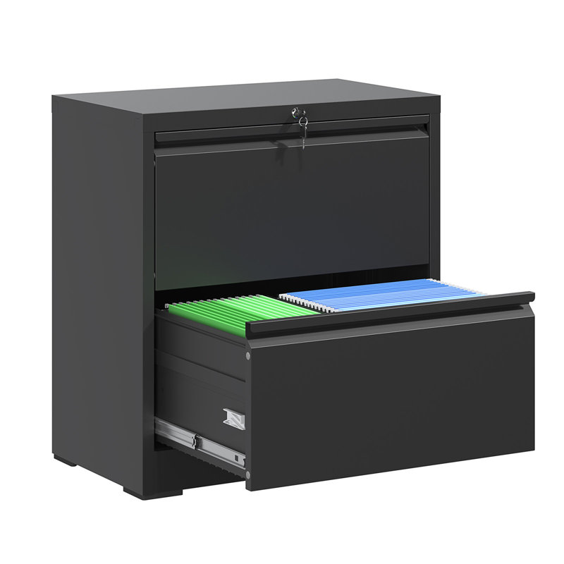 2 Drawer Lateral File Cabinet With Lock, Metal Lateral Filing Cabinet For Home Office, Steel Wide Horizontal Filing Cabinets For Letter/Legal/A4/F4 Hanging Files (Black)