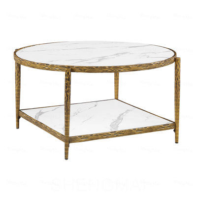 Table basse avec tablette ouverte et fini mat doré