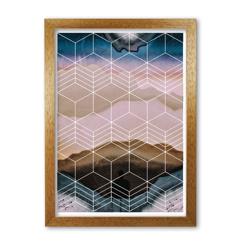 Geometric Abstract - Print, 60 cm H x 42 cm W x 5 cm D, Honey Oak Frame