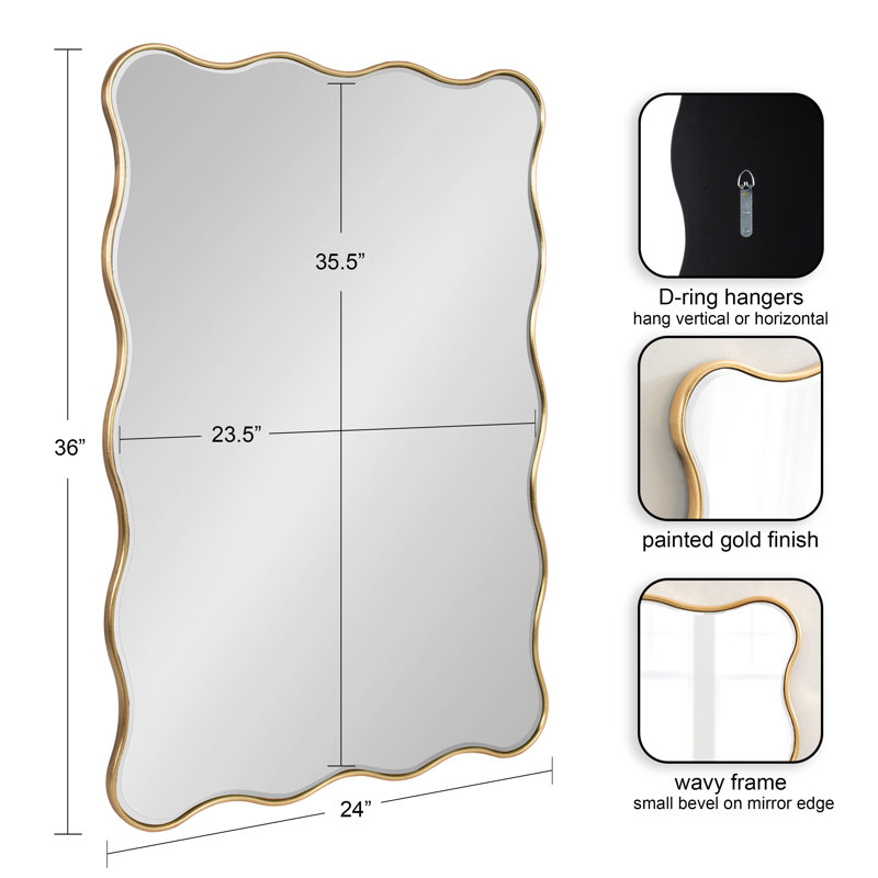 Scalloped Rectangle Bathroom Mirror, Gold, 36" x 24"