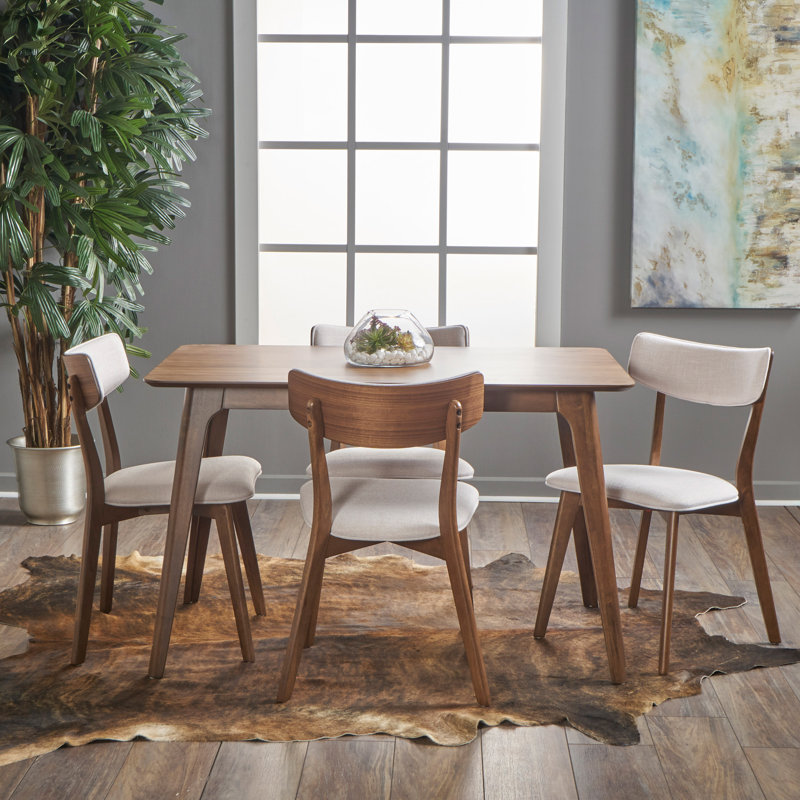 Andrew 4 - Person Four Leg Dining Set, Light Beige, Natural Walnut