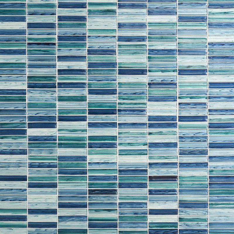 Maya Polished Glass Mosaic, Stacked Aqua