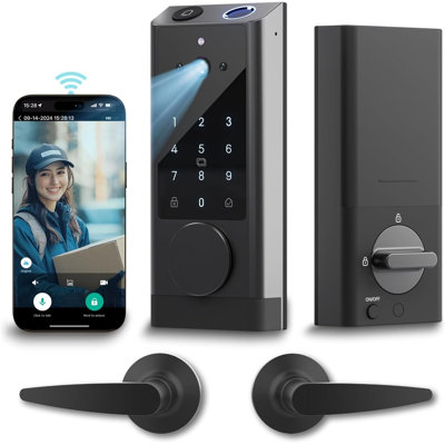 Smart lock handle (aluminum alloy) spray-painted black-set of 2