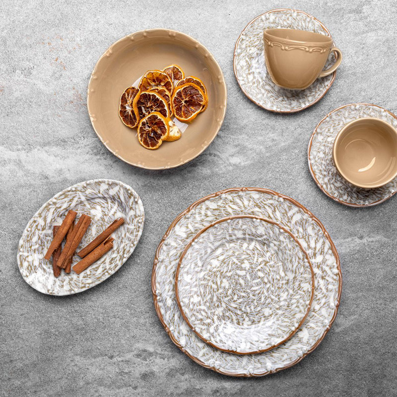 Ensemble de petit déjeuner (26 pièces), Floral, Blanc / jaune