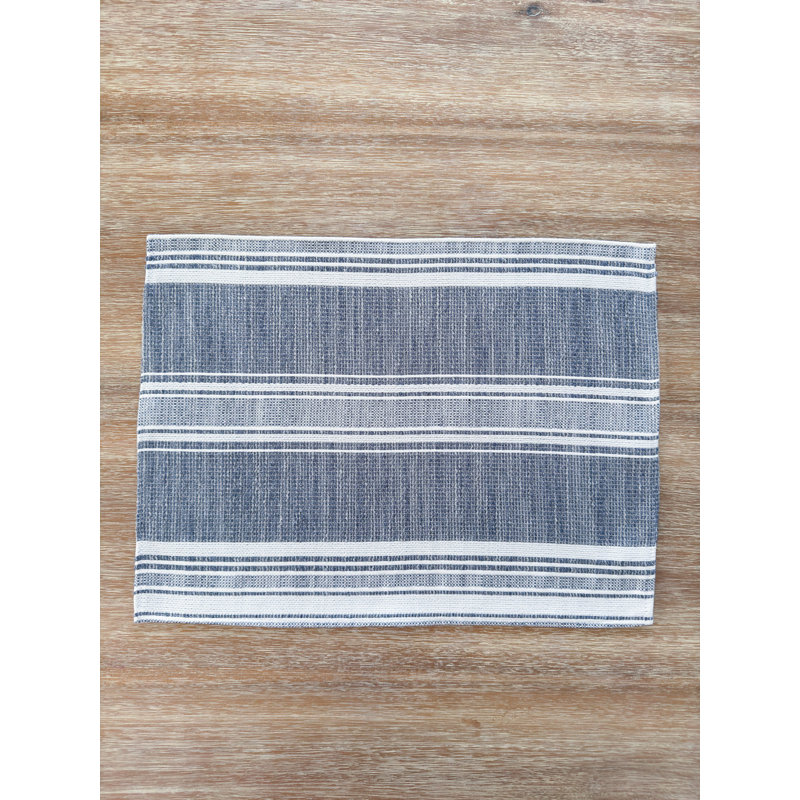 Indigo and White Striped Fabric Rectangle Placemat